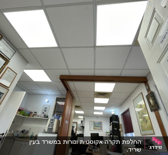 תקרת גבס עם תאורה משרדית